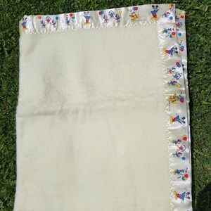 Vintage Acrylic Yellow Baby Blanket Mickey Mouse Trim USA